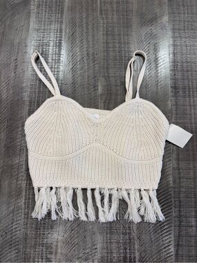 Wild Fable Cream Knit Fringe Crop Top
